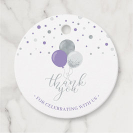 Etiquetas Para Recuerdos Fiesta de globos plateados y morados Gracias Etiqu