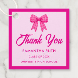 Etiquetas Para Recuerdos Fiesta de Graduación con Lazo de Gingham Rosa Fuer