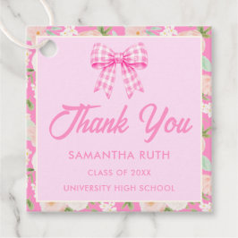 Etiquetas Para Recuerdos Fiesta de Graduación con Lazo de Gingham Rosa Wild