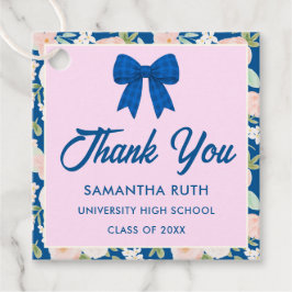 Etiquetas Para Recuerdos Fiesta de Graduación con Moño de Gingham Azul de F
