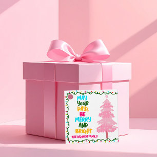 Etiquetas Para Recuerdos Fiesta de Navidad rosa brillante personalizada