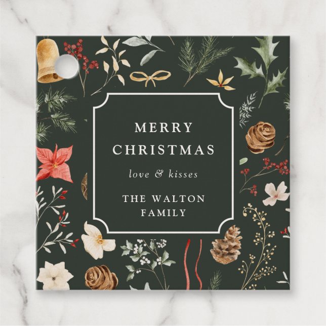 Etiquetas Para Recuerdos Fiesta de Navidades botánicos de invierno (Anverso)