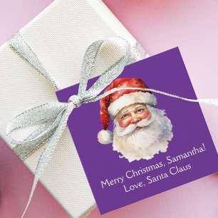Etiquetas Para Recuerdos Fiesta de Navidades personalizados de Purple Santa