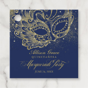 Etiquetas Para Recuerdos Fiesta de Quinceañera con Máscaras Dorado Azul