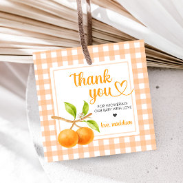 Etiquetas Para Recuerdos Fiesta para bebé con tela de cuadros naranja