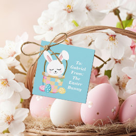 Etiquetas Para Recuerdos Fiesta personalizado de conejo de Pascua azul para