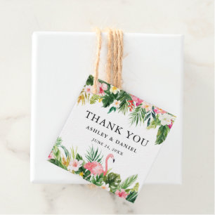 Etiquetas Para Recuerdos Flamingo Boda Floral Tropical Gracias