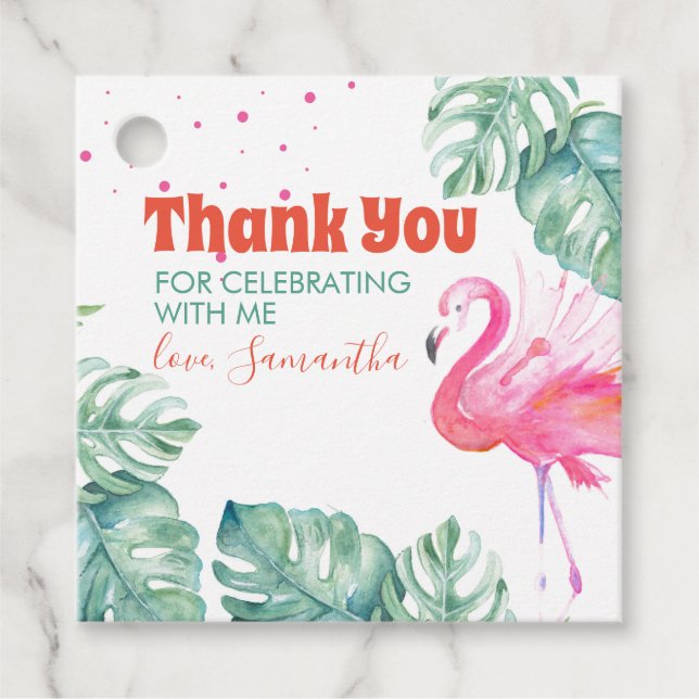 Etiquetas Para Recuerdos Flamingo Fiesta Gracias (Anverso)
