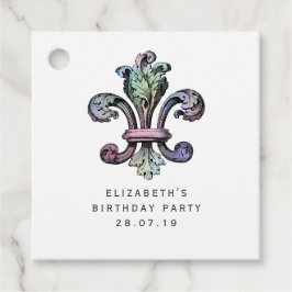 Etiquetas Para Recuerdos Fleur de Lis vintage y damasco iridiscente