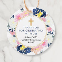 Floral amarillo rosa azul bautismo de primera comu