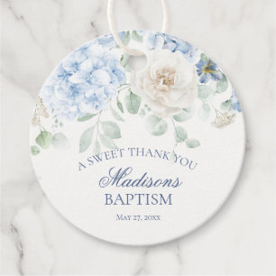Etiquetas Para Recuerdos Floral Azul Hidrangea Baptismo Bebé Círculo