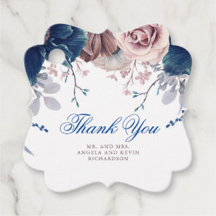 Etiquetas Para Recuerdos Floral azul marino y malva gracias