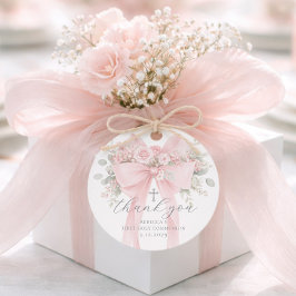 Etiquetas Para Recuerdos  Floral Bow First Holy Communion Thank you