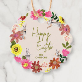 Etiquetas Para Recuerdos Floral Bunny Happy Easter Spring Gift Favor Tag