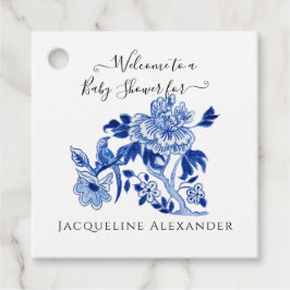Etiquetas Para Recuerdos Floral Chinoiserie Marina azul blanco Baby Shower 