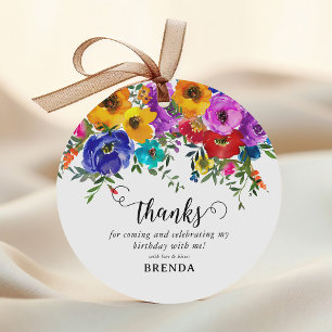 Etiquetas Para Recuerdos Floral de acuarela brillante y audaz Gracias Cumpl