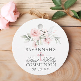 Etiquetas Para Recuerdos Floral Pink First Holy Communición Gracias