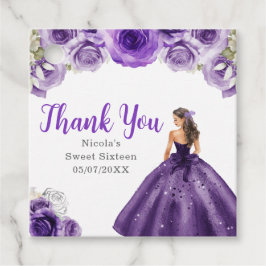 Etiquetas Para Recuerdos Floral Princess in Dark Purple Dress Sweet Sixteen