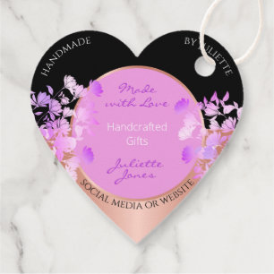 Etiquetas Para Recuerdos Floral púrpura rosa con marco dorado negro y Rosa
