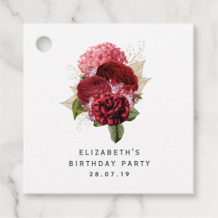 Etiquetas Para Recuerdos Floral roja y dorada