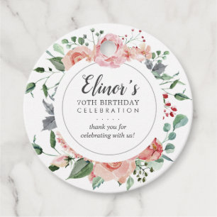 Etiquetas Para Recuerdos Floral rosa 70 cumpleaños gracias