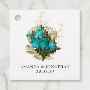 Etiquetas Para Recuerdos Floral Teal y Dorado Vintage