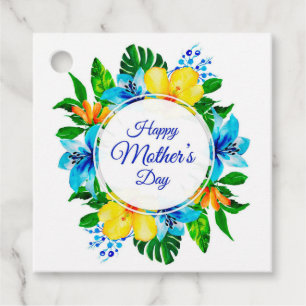 Etiquetas Para Recuerdos Floral tropical azul y amarillo feliz Día de la Ma