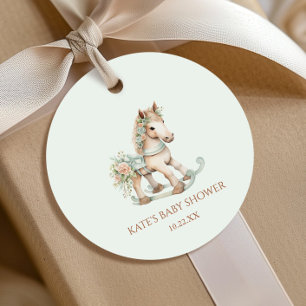 Etiquetas Para Recuerdos Floral Vintage Toy Rocking Horse Baby Shower