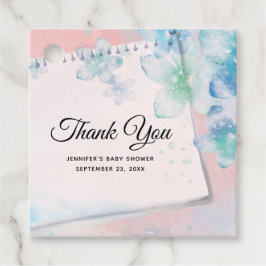 Etiquetas Para Recuerdos Flores azules de bonito en Baby Shower rosa