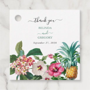 Etiquetas Para Recuerdos Flores de acuarela tropical y Boda de vegetación