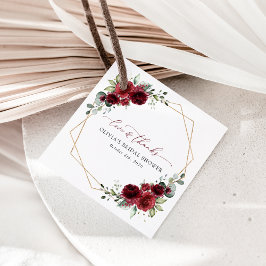 Etiquetas Para Recuerdos Flores de Borgoña, flores rojas, ducha de novia