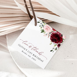 Etiquetas Para Recuerdos Flores de Borgoña, flores rosas, boho, cumpleaños