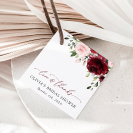 Etiquetas Para Recuerdos Flores de Borgoña, flores rosas, ducha de novia