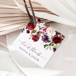 Etiquetas Para Recuerdos Flores de Borgoña, flores rosas, vegetación, Boda