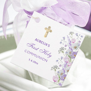 Etiquetas Para Recuerdos Flores de Lila en Acuarela Primera Comunión