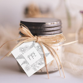 Etiquetas Para Recuerdos Flores de línea blanca y negra simples con flor