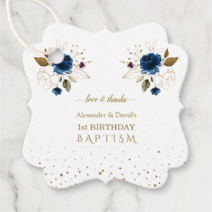 Etiquetas Para Recuerdos Flores de oro azules niños gemelos bautizados en s
