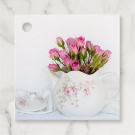 Etiquetas Para Recuerdos Flores de rosa rosadas en Boda de Teapot