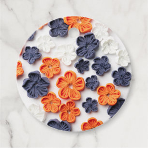 Etiquetas Para Recuerdos Flores de tela cosida artesanal de primavera azul