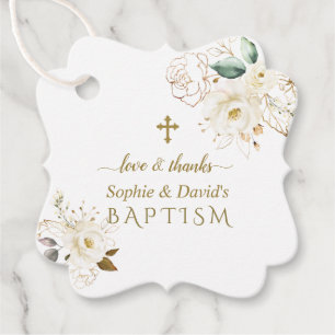 Etiquetas Para Recuerdos Flores Delicadas De Oro Blanco Cruz De Oro Baptism