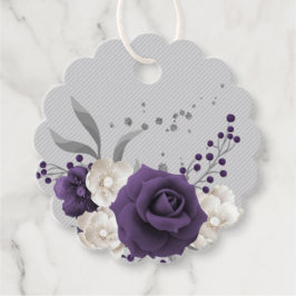 Etiquetas Para Recuerdos Flores doradas y violetas hojas de plata