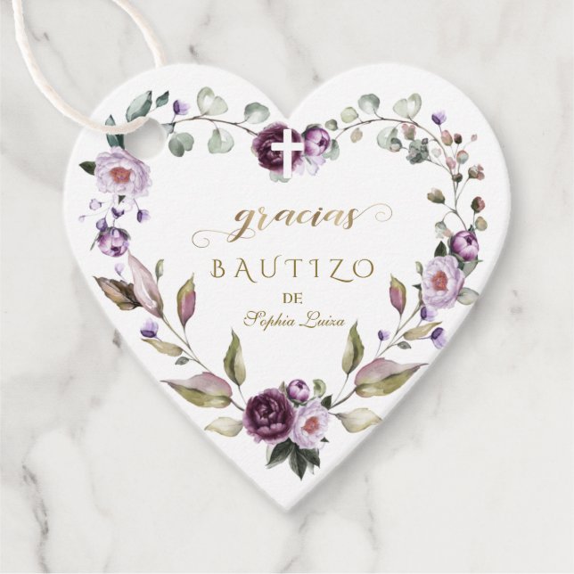Etiquetas Para Recuerdos Flores Púrpuras Españolas Gracias Bautizo (Anverso)