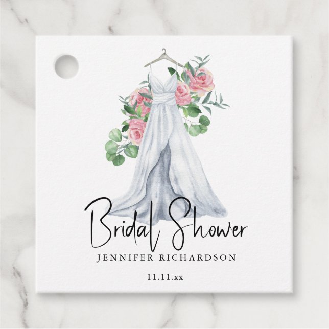 Etiquetas Para Recuerdos Flores rosadas elegantes y vegetación - baby showe (Anverso)