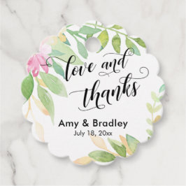 Etiquetas Para Recuerdos Flores rosadas y caligrafía amor y agradecimiento