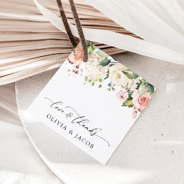 Etiquetas Para Recuerdos Flores rosas, flores blancas, vegetación, Boda