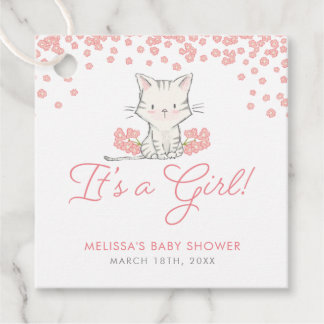 Etiquetas Para Recuerdos Flores rosas Kitten Chica Baby Shower