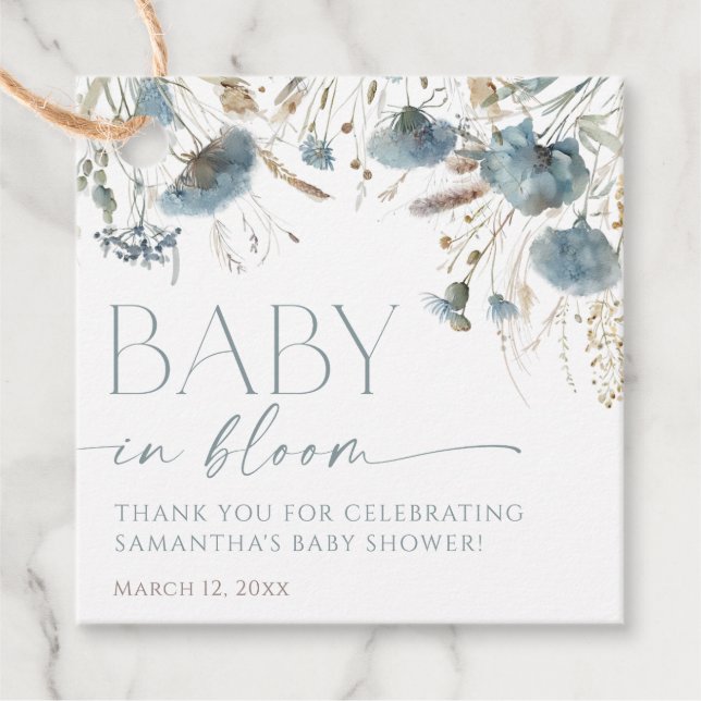 Etiquetas Para Recuerdos Flores silvestres azul turbulentas bebé en una duc (Anverso)