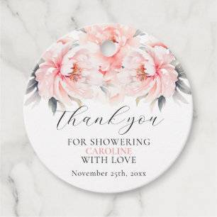 Etiquetas Para Recuerdos Flores simples de peonías rosadas para DUCHA NUPCI