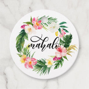 Etiquetas Para Recuerdos Flores tropicales de color agua Wreath Mahalo