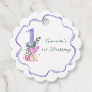 Etiquetas Para Recuerdos Flores y cinta Fiesta de primer cumpleaños
